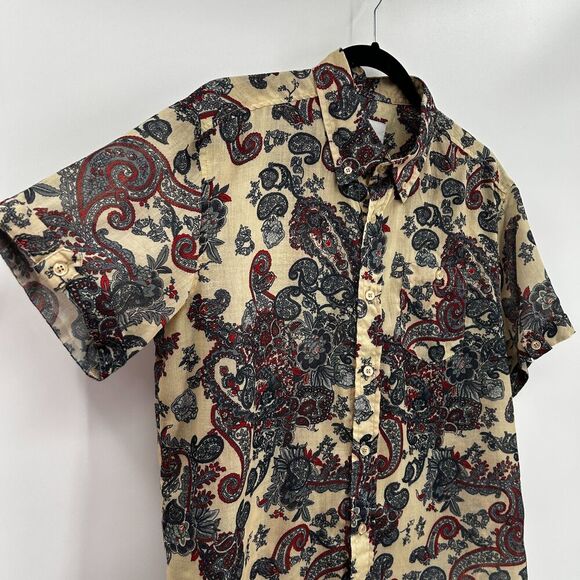 PROFOUND AESTHETIC Cream Red Paisley Print Short Sleeve Button Down Shirt Medium - Picture 6 of 8